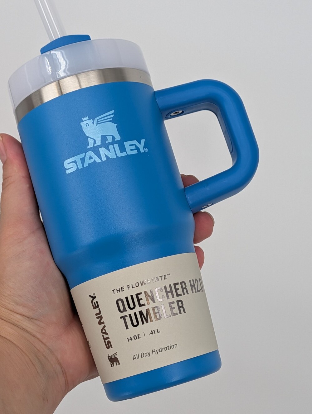 New STANLEY Quencher H2.0 Tumbler bottle cup with straw lunch 14oz azure blue